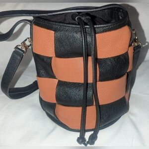 Lia Numa Stylish Black and Tan Woven Bucket Bag